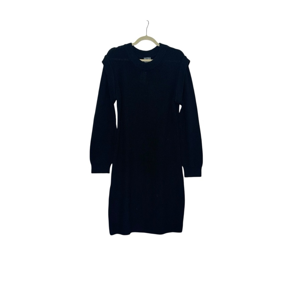 Arula Black Knit Ruffle Shoulder Midi Sweater Dress | Size L